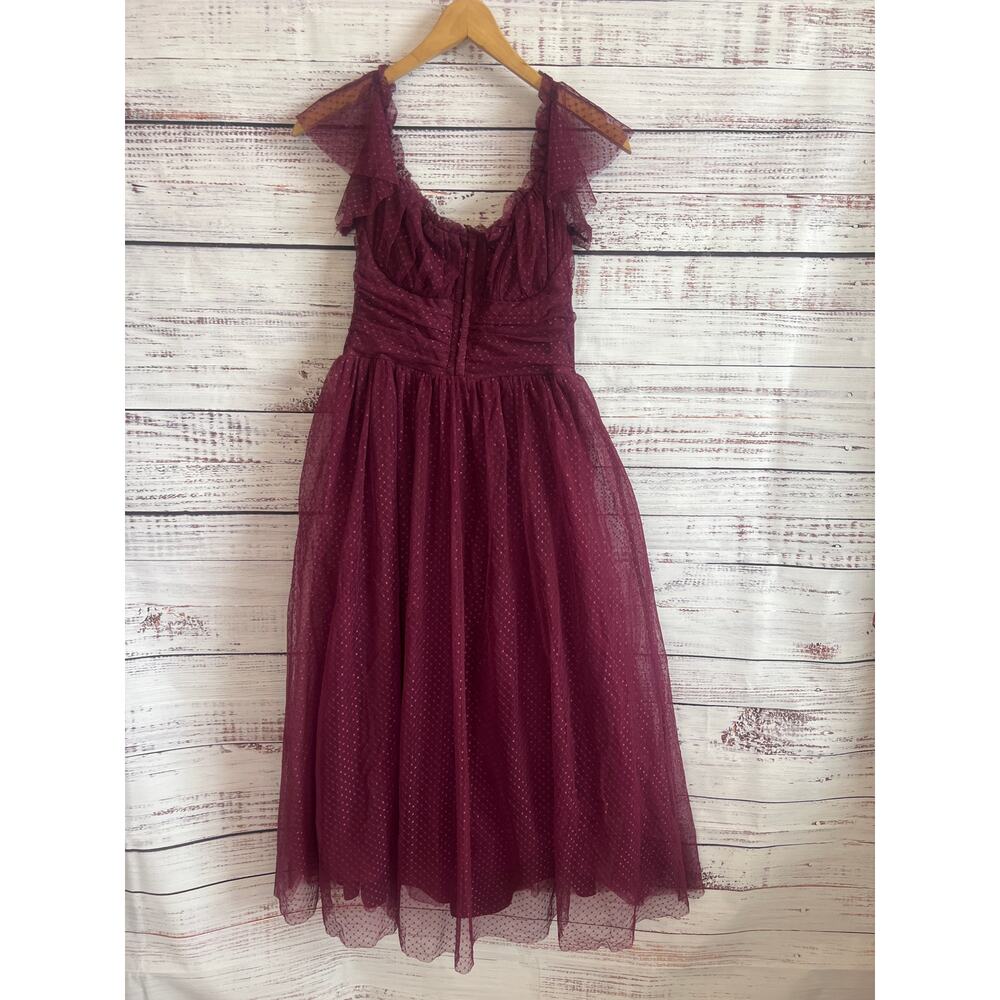 LULU'S REGAL RAIDANCE BURGUNDY TULLE BUSTIER MIDI DRESS SIZE medium
